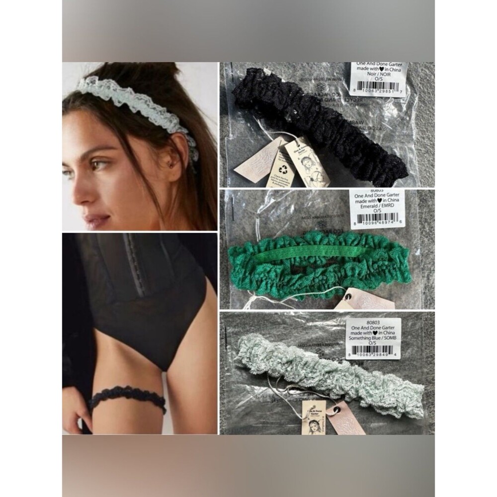 Lot of 3 Free People X We Are HAH Garter- Scrunchie- Headband- Green Blue Black